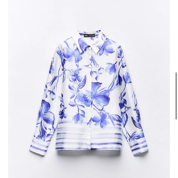 Zara Satin Effect WhiteBlue Pleated Skirt + Top - Picture 6 of 7